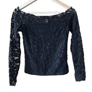 Divided Black Lace Off Shoulder Stretchy Top - Small